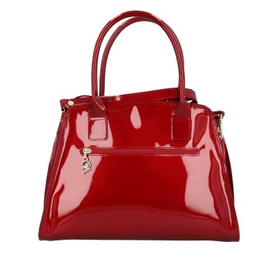 Mala vermelha de verniz com pegas e fecho frontal