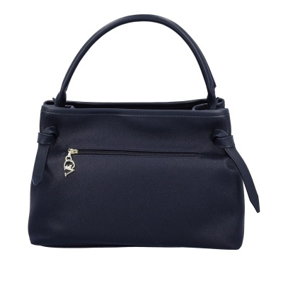 Mala de mão azul escura com acabamento texturizado e fecho de correr frontal