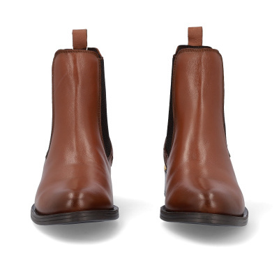 Botas de cano curto em pele marron com elástico preto