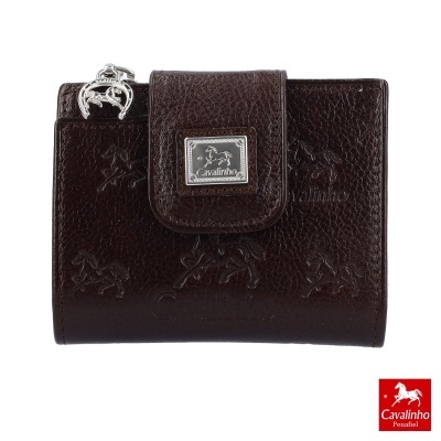 Carteira Cavalinho em pele castanha com padrão de cavalos em relevo