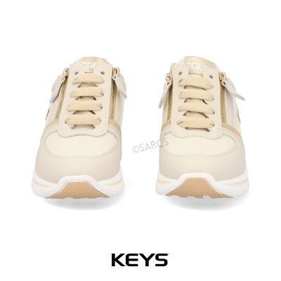 Sapatilhas bege KEYS vista frontal com atacadores e fechos
