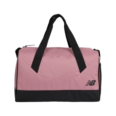 Mala de desporto rosa e preta com alças pretas e logo NB