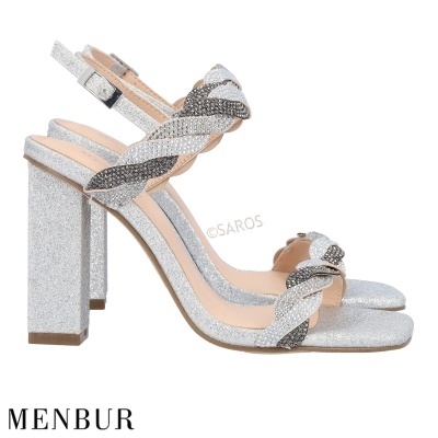 Sandálias de salto alto MENBUR prateadas com tiras entrelaçadas glitter