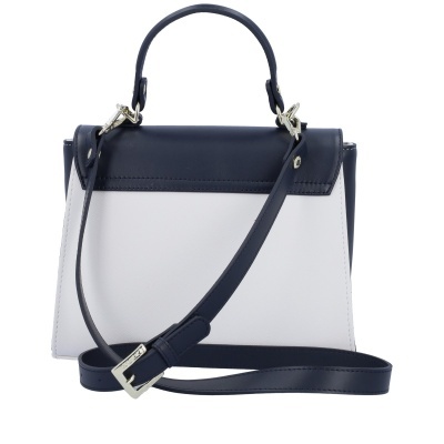 Mala de mão azul escuro e branca com alça ajustável
