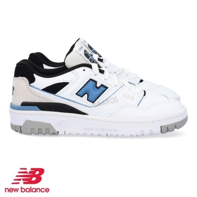 Ténis New Balance 550 brancos com detalhes azul e cinzento