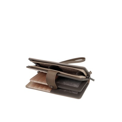 Carteira feminina com vários compartimentos e fecho de botão e zíper