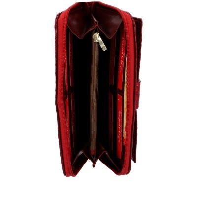 Carteira de senhora vermelha com fecho de correr e vários compartimentos