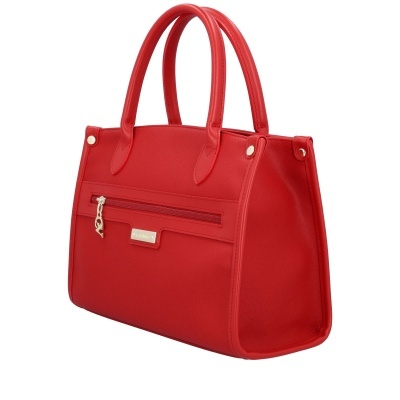 Mala vermelha de senhora com duas pegas e fecho de correr frontal