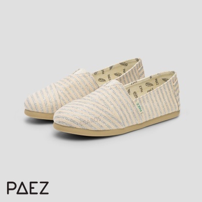 Alpargatas Paez riscas azuis e creme com sola bege