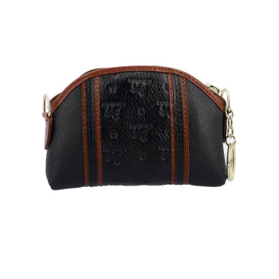 Bolsa pequena preta com detalhes castanhos e argola dourada