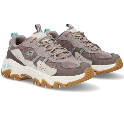 Sapatilhas desportivas Skechers DLITES castanho e bege com detalhes azul claro