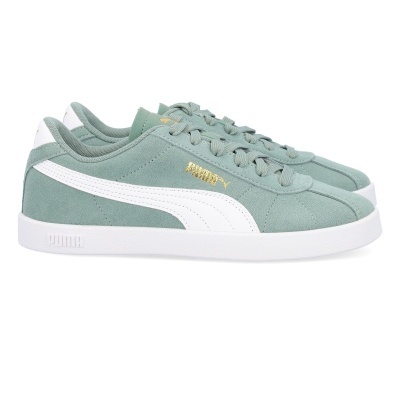 Sapatilhas verdes em camurça com risca lateral branca e sola branca PUMA