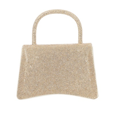 Mala de mão dourada brilhante com alça fixa