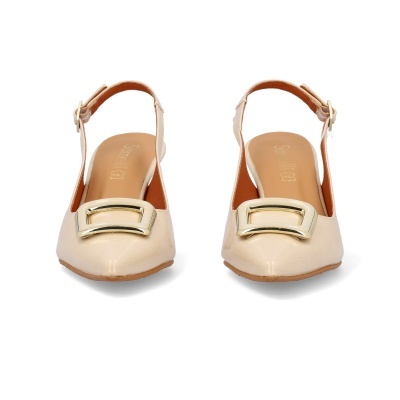 Sapatos de senhora bege claro com fivela dourada e marcado Sorrento PIEL