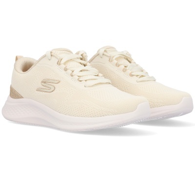 Ténis desportivos bege claro com atacadores e solas brancas