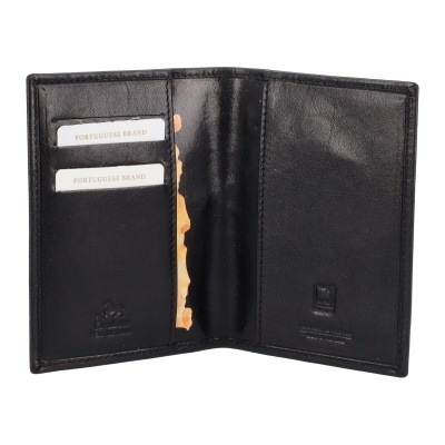 Carteira de couro preta aberta com cartões PORTUGUESE BRAND