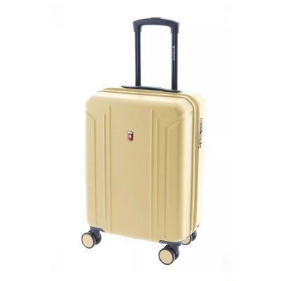 Mala rígida de viagem bege claro com puxador e rodas