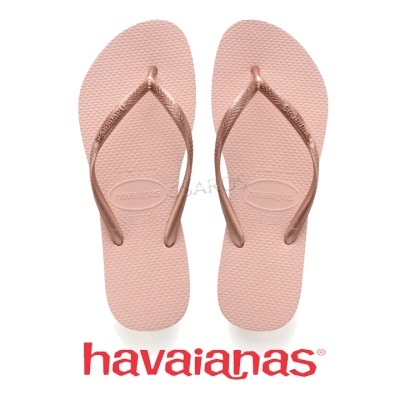 Chinelos Havaianas rosa claro com tiras metálicas rosa dourado