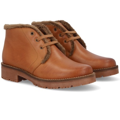 Botas castanhas em pele com interior e bordas forrados a pelo castanho
