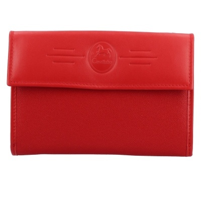 Carteira vermelha com aba lisa e logotipo Cavalinho em relevo