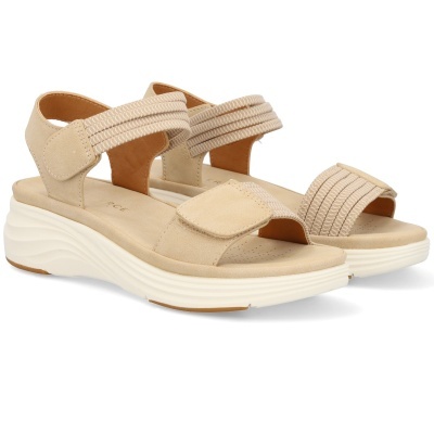 sandálias femininas bege com tiras elásticas e sola branca de plataforma