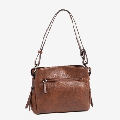 Bolsa castanha de ombro com fecho de correr e alça ajustável