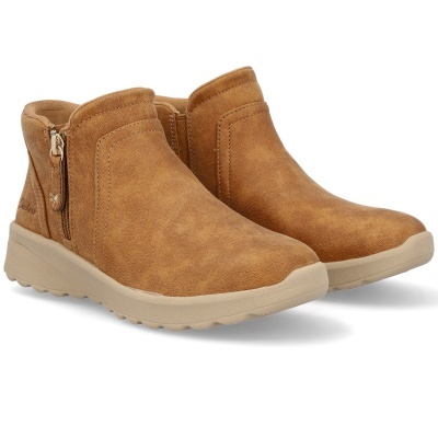 Botas baixas castanhas com fecho lateral e sola bege