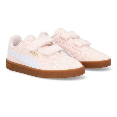 Sapatilhas Puma cor rosa claro com correias velcro e sola castanha