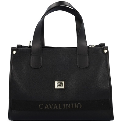 Mala preta da marca Cavalinho com duas alças e logótipo metálico no centro
