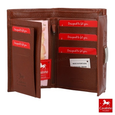 Carteira de pele castanha Cavalinho com ranhuras para cartões e etiqueta MADE IN PORTUGAL