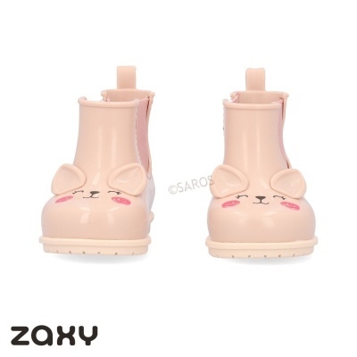 Botas infantis cor de rosa com rosto de urso e orelhas 3D