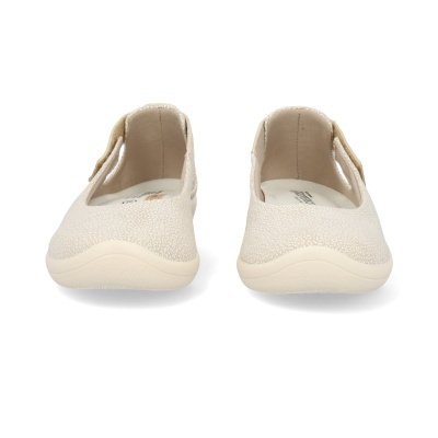 Sapatilhas femininas bege claro com padrão branco e fecho de velcro