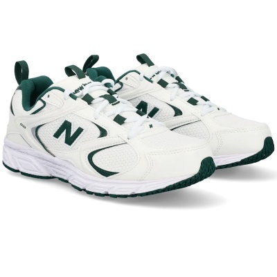 Ténis desportivos New Balance 408 branco e verde escuro.