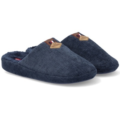 Chinelos de quarto masculinos azul escuro com interior felpudo