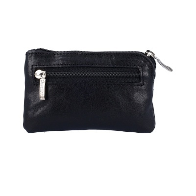 Carteira pequena preta com fechos de correr prateados