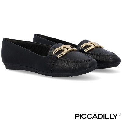 Mocassins pretos com detalhe dourado em corrente