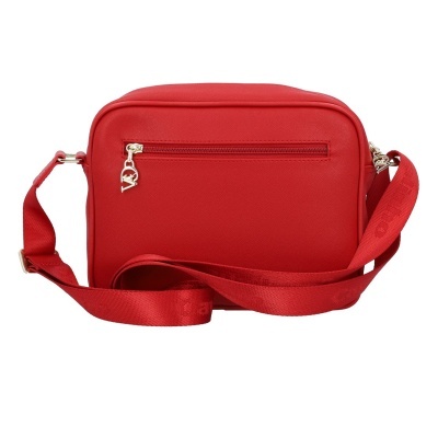 Mala vermelha com alça larga e fecho de correr