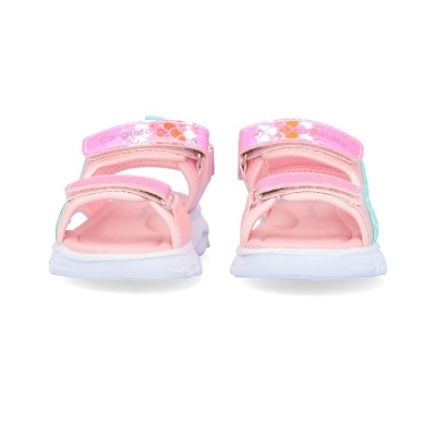 Sandálias infantis rosas com tiras ajustáveis e sola branca