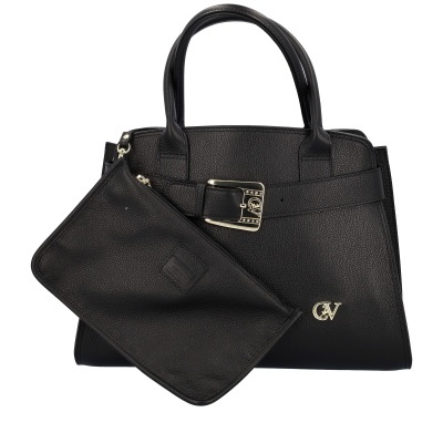 Mala de mão preta em pele com bolsa removível