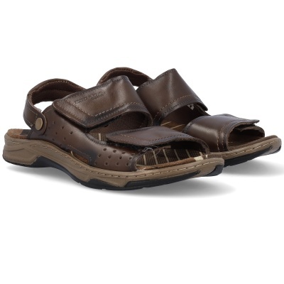 Sandálias masculinas castanhas de pele com fecho de velcro