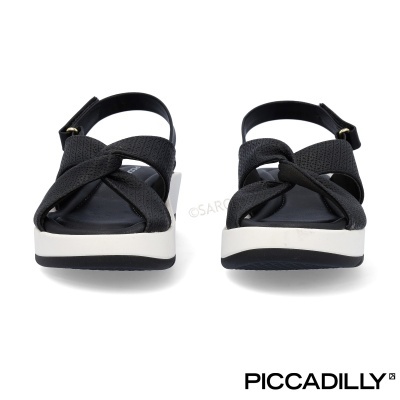 Sandálias femininas pretas com sola branca e tiras cruzadas