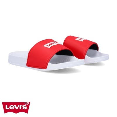 Chinelos Levi's vermelhos e brancos com logo Levi's