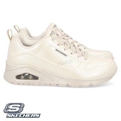 Ténis creme SKECHERS com sola espessa e detalhes transparentes