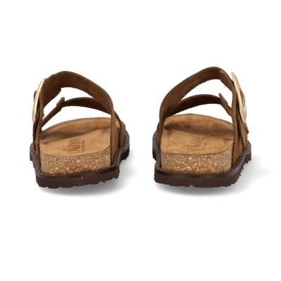 Sandálias castanhas em camurça com sola de cortiça e borracha preta