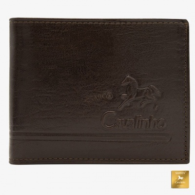Carteira de pele castanha escura com relevo Cavalinho