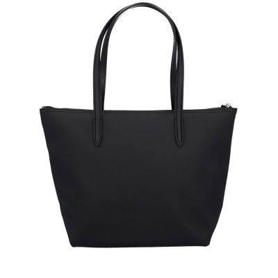 Mala preta tipo tote com alças compridas e fecho superior