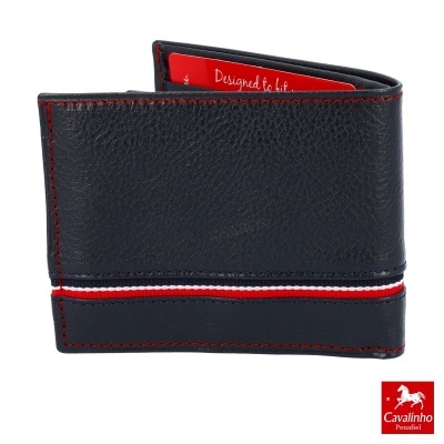 Carteira masculina preta em pele com costura vermelha e interior vermelho