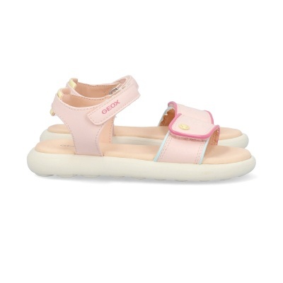 Sandálias infantis rosas Geox com sola branca e correias ajustáveis
