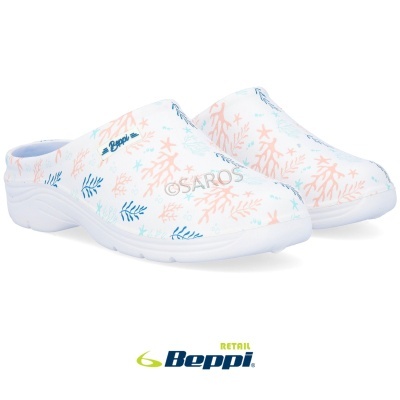 Chinelos Beppi brancos com padrão azul e rosa