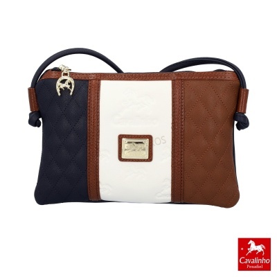 Carteira feminina Cavalinho Penafiel azul, branco e castanho